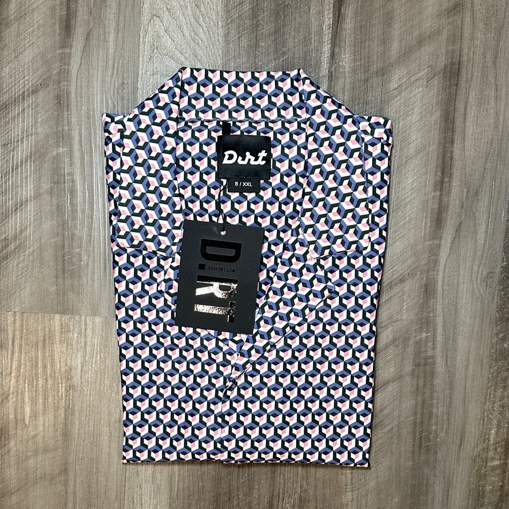D.RT 3dRT Geometric Purple Pink Short Sleeve Button Down - 8 / 2XL